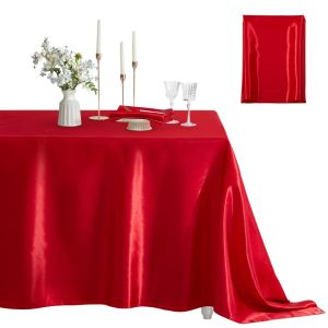 4/6/8 Seater Satin Solid Color Tablecloth Bright Smooth Polyester Party Wedding Banquet Home Dining Room Decorate Table Cloth