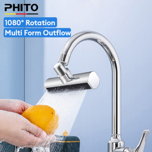 PHITO 1080° Rotating Faucet Extender Waterfall Kitchen Sink Faucet Splash Proof Robotic Arm Faucet Adapter for Face Washing Hair Washing