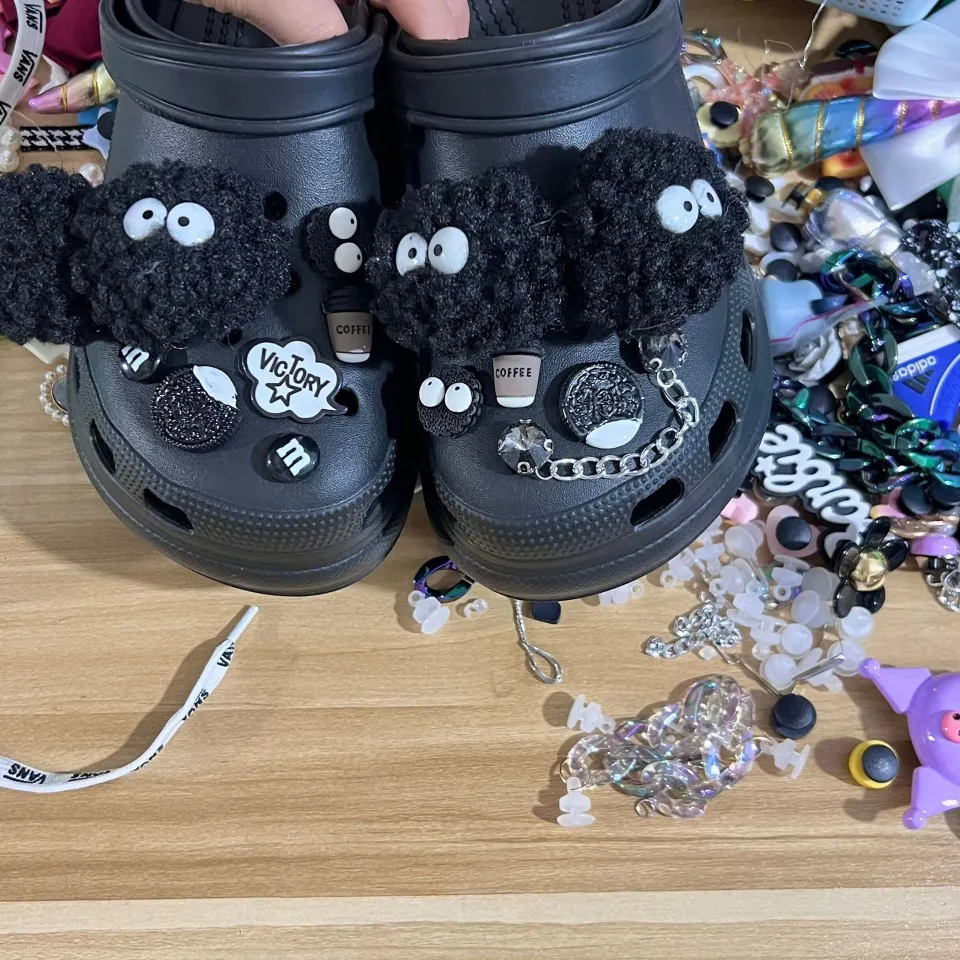 Black Woolen Crocs Jibbitz Charms Shoes Accessories Shoe Buckle