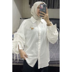 Kemeja Crincle Airflow Polos Full Kancing Lengan Serut Lunamaya Blouse Jumbo Busui Allsize Atasan Baju Wanita Casual Kondangan Kuliah Outfit Casual