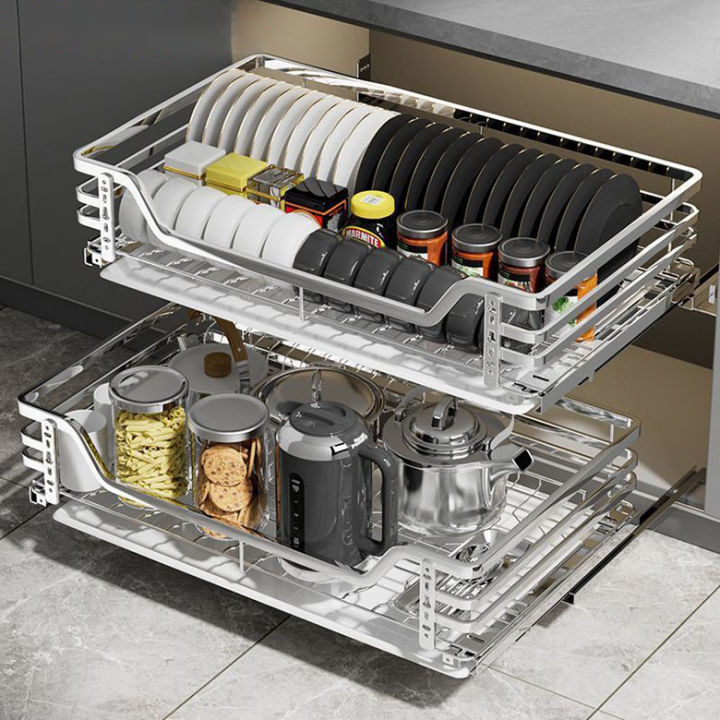 304 stainless steel 2 in 1 Pull Out kitchen Pull Out Basket