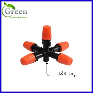 Béc Phun Sương 5 Hướng Màu Cam Nối Lỗ 6 Ly Tưới Lan Lám Mát Sân Vườn