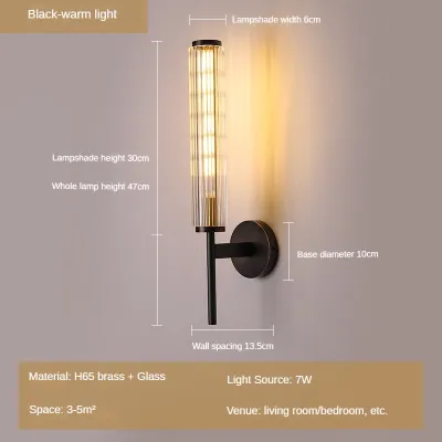Copper Wall Lamp Living Room Wall Light Bulb Light Luxury Hotel Aisle Corridor Wall Lamp Creative Crystal Bedroom Bedside Lamp