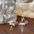 【♡Lovely girls house♡】Sweet Peach Bow Bag Pendant Keychain Creative Simulated Peach Key Holder. 