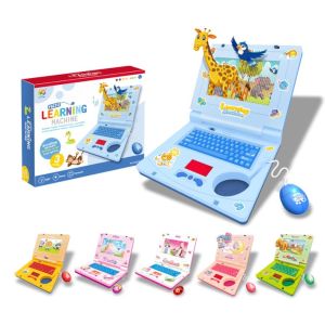 UTOPUS แบตเตอรี่ แล็ปท็อปการศึกษาสำหรับเด็กเล็ก พลาสติก จอแสดงผล LED สมุดบันทึกจำลองขนาดเล็ก การจำลองสูง เมาส์แบบยืดหดได้ คอมพิวเตอร์การ์ตูนดนตรีเบา การเรียนรู้ของเด็กเล็ก