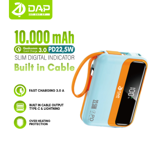 DAP D-PD102 Powerbank 10.000mAh 3.0A 2 Input Port Include Cable C to C PD 22.5 Watt- Garansi 1 Tahun