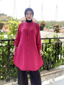 Tunik Basic Crinkle Airflow Wanita Remaja Muslim Polos Kancing Aktif Panjang  Bawah Lutut Kekinian Terbaru 2022