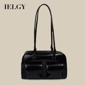 IELGY IELG Vintage Bag Oil Wax Leather Double Pocket One Shoulder Underarm High-End Handbag Women