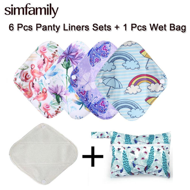 7 in 1 Reusable Menstrual Pads，6 PCs Sanitary Pad Set with Wings Waterproof  Washable Sanitary Menstrual Cloth Pads Panty Liners for Women 