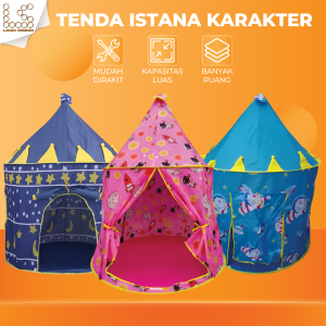 Tenda+Alas Mainan Anak Karakter Istana 135X105X85Cm Mandi Bola Tenda Camping