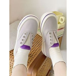 Candy-colored Lazy One-pedal Canvas Shoes Female Hong Kong Wind Thin Breathable Thick-soled White Shoes Summer
