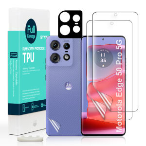 Ibywind For Motorola Edge 50 Pro 5G Screen Protector(Pack of 2)with 1pc Metal Lens Protector1pc Carbon Fiber Back FIlmEasy Install Kit
