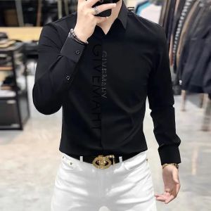 Spring And Summer Letter Shirt for Men Cotton Long Sleeve Casual Shirts Fashion Luxury Social Business Dress Shirts2026