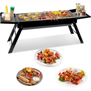VALUEPULSE แบบพับได้ บาร์บีคิวเตาถ่าน แบบพกพา พร้อมถาดข้าง 2 ชั้น บาร์บีคิวกริลล์ ใหม่ นержักรส เตาย่างแบบตั้งโต๊ะ ทำอาหารกลางแจ้ง