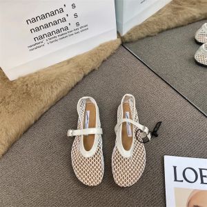 Womens Mary Jane Flats 2026 New Hollow Out Mesh Breathable Fishnet Ankle Strap Casual Summer Sandals2026