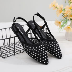 [Free Shipping] Fashionable Rhinestone Flat-Toe Sandals For Spring And Summer Elegant Mesh Single Shoes For Outdoor Wear