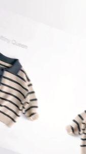 Trendy Childrens Striped Sweater 2026 Spring and Autumn Boys Girls Turn-down Collar Long Sleeve Knit Tops Kids Casual Clothes2026