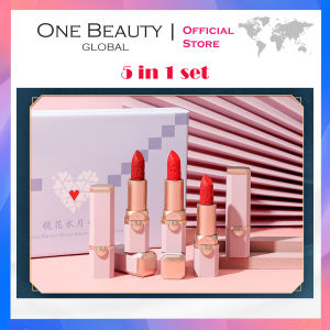 One Beauty  - 5 in 1 box lipstick 5 color Vintage Style Lipstick Gold Lipstick waterproof pretty viral lipstick vintage small tube free birthday gift for girlfriend Matte High Pigmentation Lightweight FREE BALM