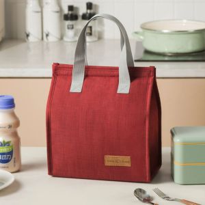 SALOMONER Simple Creative Picnic Food Bag Cooler Lunch Box Bag Solid Color Insulation Package Tote Canvas Lunch Bag Waterproof Lunch Bag Thermal Breakfast Organizer Food Hand Bags