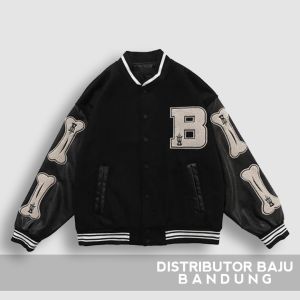 Jaket Bone Varsity | B Baseball Korean Style Jacket | Pakaian Pria dan Wanita | Bahan Fleece & Sintetis | Allsize