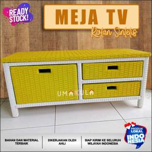 Rak Lemari Rotan Sintetis 6 Laci Buffet Bufet Meja TV 43 inci Ruang Tamu Minimalis Murah Terbaru