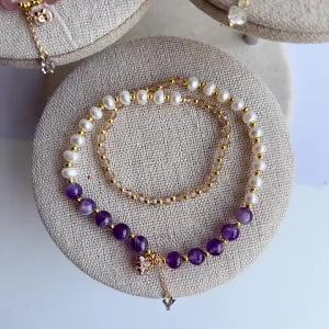 Natural freshwater pearl double-loop bracelet for women strawberry crystal aquamarine amethyst manufacturer wholesale popular live-streaming bracelet