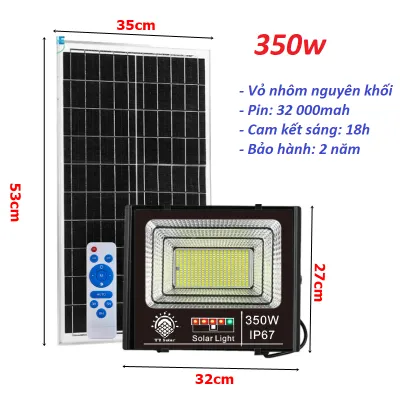 Đèn pha năng lượng mặt trời đèn năng lượng mặt trời sân vườn 100w 200w 300w 500w 800w 1000w có đèn báo dung lượng Chống nước IP 68 Bh 2 năm