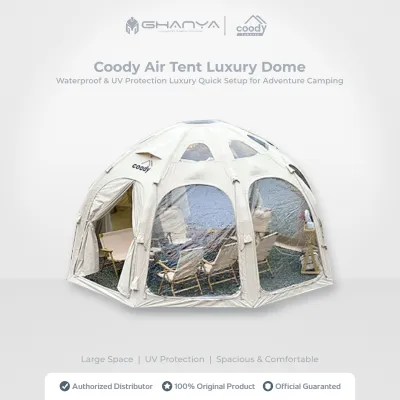 Coody Air Tent Luxury DOME / Ball Tent (5 meters diagonal) Large Inflatable Tent (Tenda Praktis) Waterproof & UV Protection Luxury Quick Setup for Adventure Camping / Glamping / Fishing / Bushcraft / Hiking - Beige
