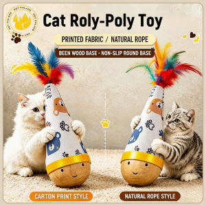 Wooden Tumbler Cat Toy Feather Teaser Durable Self Play Kitten Toy Relieve Boredom