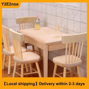 【Local shipping】 1 12 Miniature Dollhouse Furniture Wooden Dining Table Chair Simulation Toy