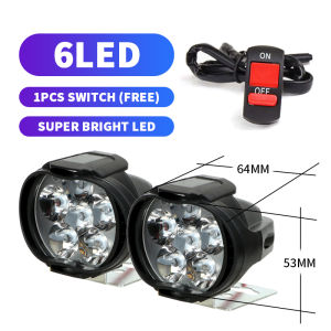 PMShop 2Pcs Super Bright 6 LED with Switch Motorcycle Headlight bulb 6000K Fog Light Spot Light 12V Universal Waterproof 6/8/12/16 Led