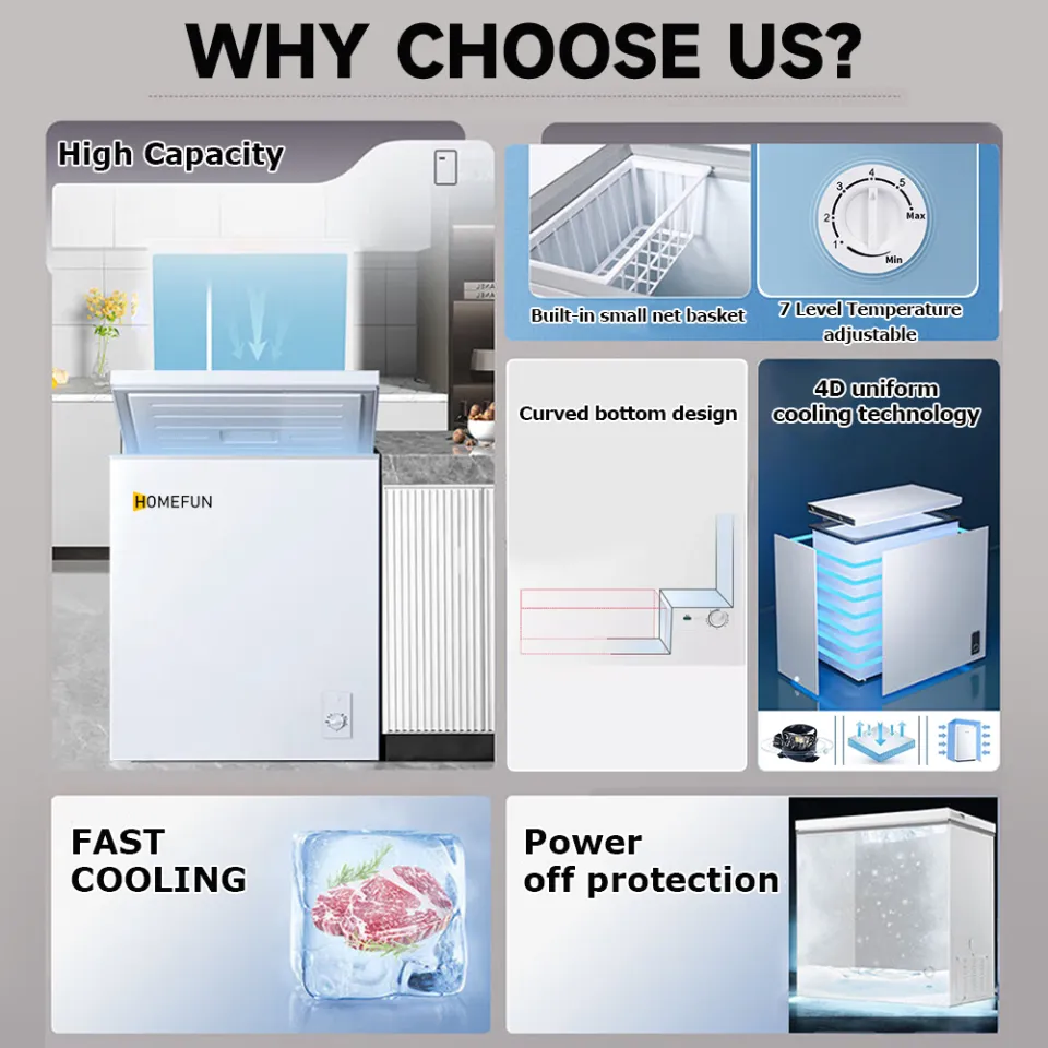 HOMEFUN Freezer Inverter Chest Freezer Refrigerator Mini Freezer