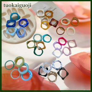 tuokaiguoji 5Pcs Colorful Resin Acrylic Irregular Rings For Women Girls Travel Aesthetic Jewelry Set Rings Knuckle Finger Rings Accessories