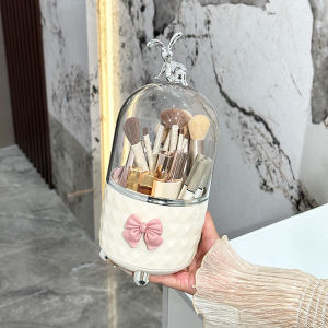 Hộp Đựng Cọ Trang Điểm Nắp Trong Chống Bụi Kệ Xoay Đựng Mỹ Phẩm Để Bàn Phong Cách Nhật Dễ Thương