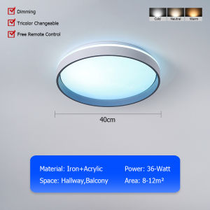 LANTU Modern Design 40cm 50cm White Circle LED Ceiling Light 3 Color Dimming Lamp for Salon Bedroom Balcony Foyer Kitchen Bathroom Study Room