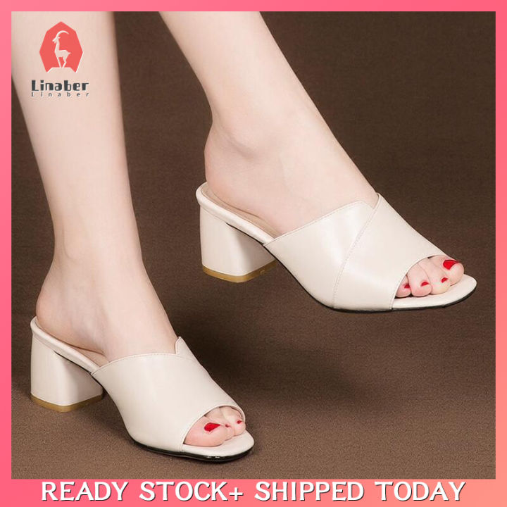Linaber Women Sandals and Slippers Korean Version Simple Thick Heel Fish  Mouth Women High Heel Sandals Flip Flops Casual Outer Wear Womens Shoes