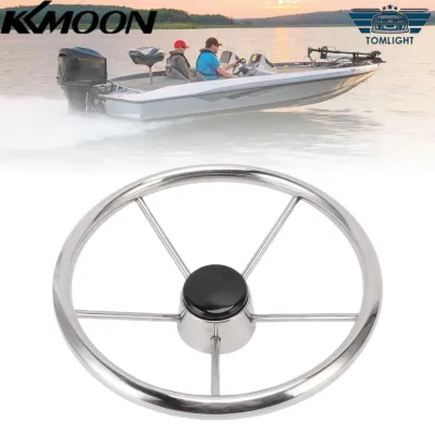 KKmoon Vô lăng bằng thép không gỉ kiểu tàu khu trục 25 độ Thời trang cổ điển 13-1 / 2 inch Vô lăng hàng hải Tay cầm thoải mái cho du thuyền Pontoon tàu cao tốc
