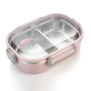 กล่องข้าวสแตนเลส 2 ช่อง เก็บความร้อน กล่องข้าวสแตนเลสพกพา Stainless steel food box กล่องข้าวสแตนเลสสีพื้น กล่องข้าวอาหารกลางวัน lunch box