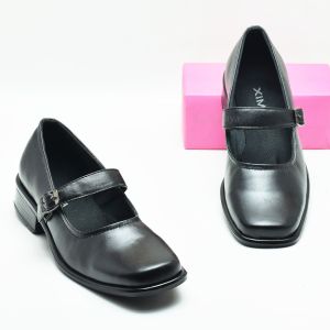 Sepatu Pantofel Paskibra Wanita Kulit Warna Hitam Putih Ukuran Besar 36-44 - Model XIMA Paskibra - Tinggi Hak 3cm - Sol Anti Slip (WETAN Store)