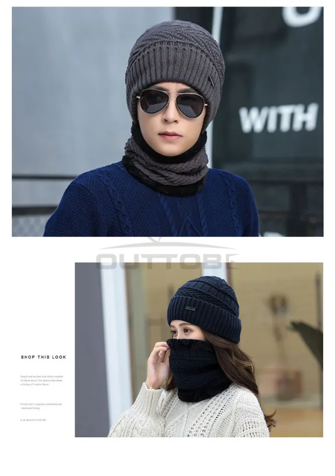 Outtobe Winter Knitted Hats Caps Scarf Knitted Wool Hats Plush