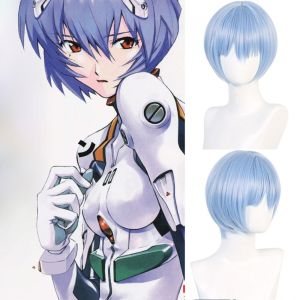 YOYO CHARMING Synthetic Hair Ayanami Rei Wig Halloween Party Light Blue Anime EVA Cosplay Wigs Makeup Party Layered Short Straight Bob Wigs