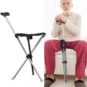 1set Foldable Cane Easy To Carry Seat Portable Stool Folding Chair Non Slip Handle Super Light