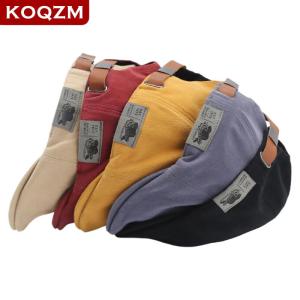 [COD] KOQZM KITCHEN 2025 New Mens Vintage Linen Fashion Hip Hop Solid Beret Side Label Womens Hat Vintage Beanie Crowd Style Sun Beret