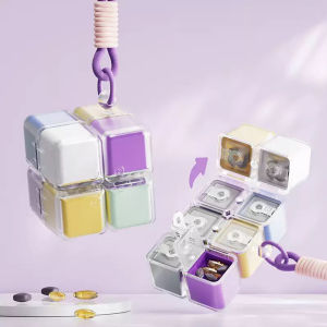 Rubiks Cube Medicine Box with Hanging Rope Convenient Sealed Storage for 7 Days Weekly Organized Pill Container
