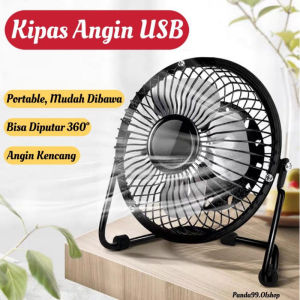 Kipas Angin USB Portabel Silau LED dengan 360° Rotasi dan Keset Anti Slip - Warna Hitam