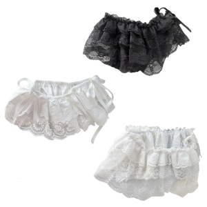 Tiered Ruffled Lace Shirt Extender for Women Elastic Waist Layering Faux Top Lower Mini Apron Skirt Underskirt Scarf