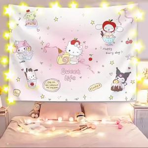 Ready stock sa local warehouseCartoon Sanrio Girly Heart Bedside Hanging Cloth Background Decoration Room Bedroom Dormitory Photo Background Wall Hanging Cloth