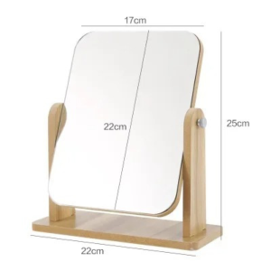 F.R value Desktop Vanity Mirror  Table Mirror Standing Wooden Base 360 Degree Rotation Stable for Dressing Table Desk