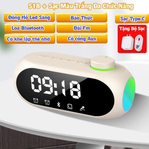 Loa bluetooth S18 màn hình led đa năng báo thức đèn nháy loa bluetooth RGB pin sạc