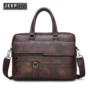 JEEP SPIRIT 1941 ESTD Mens Business Briefcase Leather High Quality Mens Office Bag Casual Suitable for 14 Inch Laptop Bag